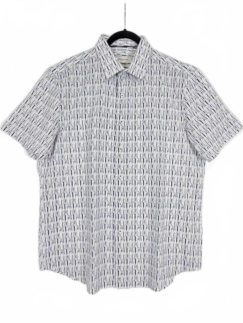 Bugatchi Orson Broken Stripe Seersucker Shaped Fit Short Sleeve Shirt Large